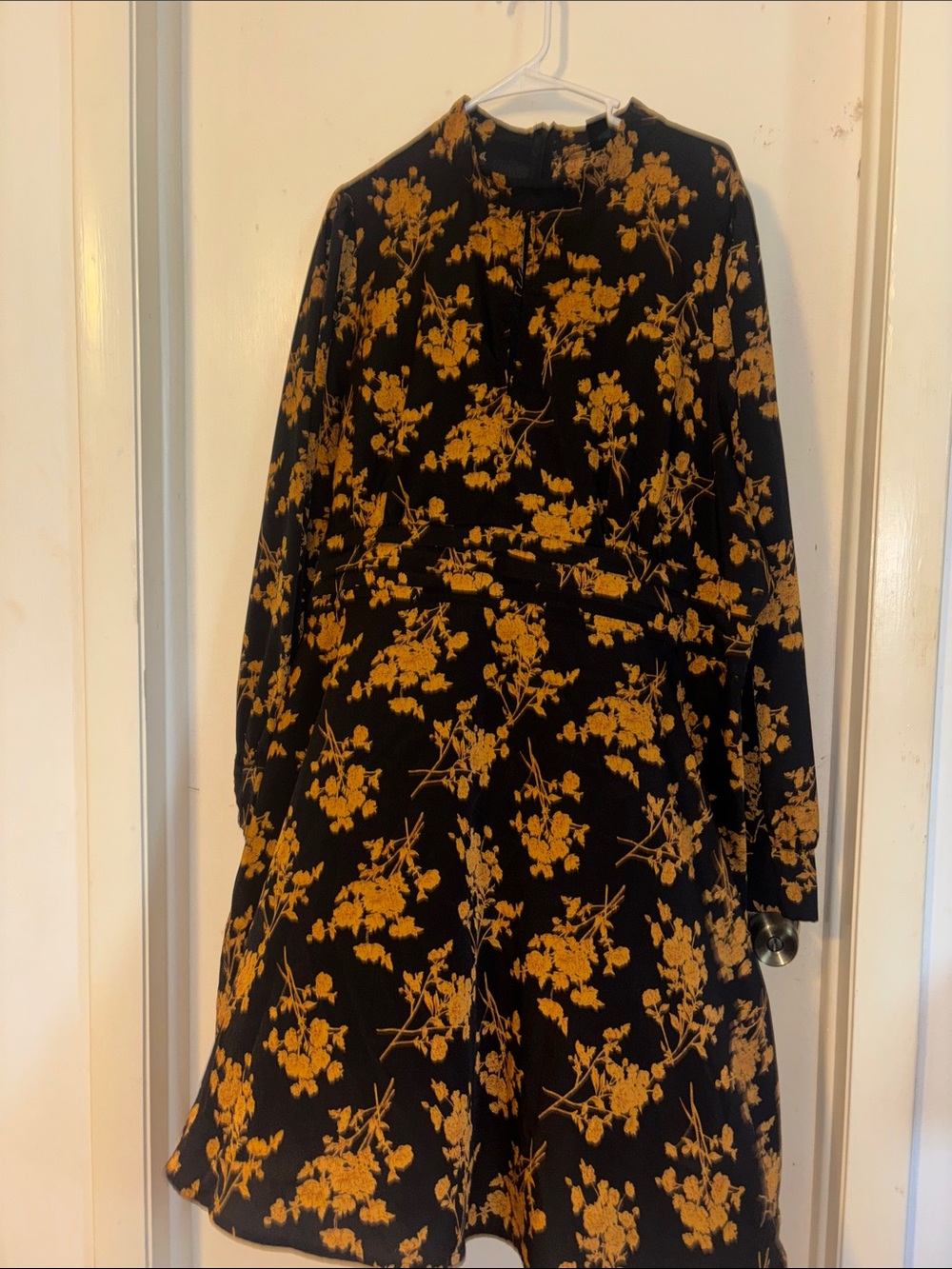 SHEIN Black Mini Dress with Mustard Floral Pattern
